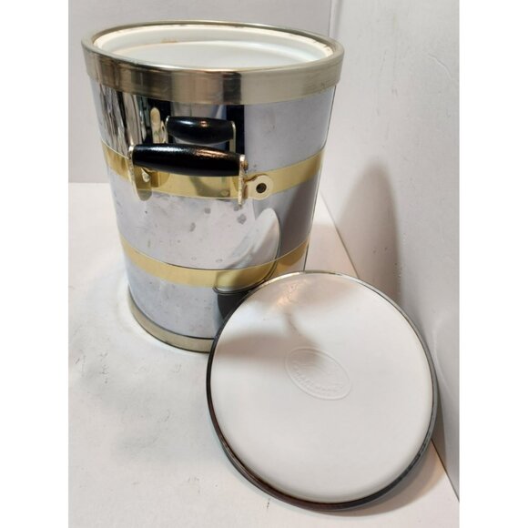 Vintage Kraftware Two-Toned Chrome & Brass Ice Bucket w/Insulated Plastic Lining - Picture 10 of 14